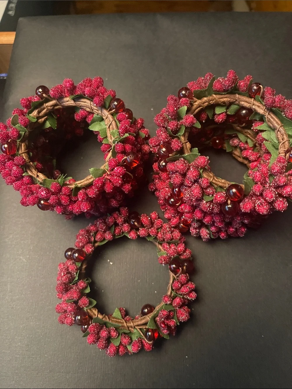 Set of 7( seven) Red Berry Napkin Rings